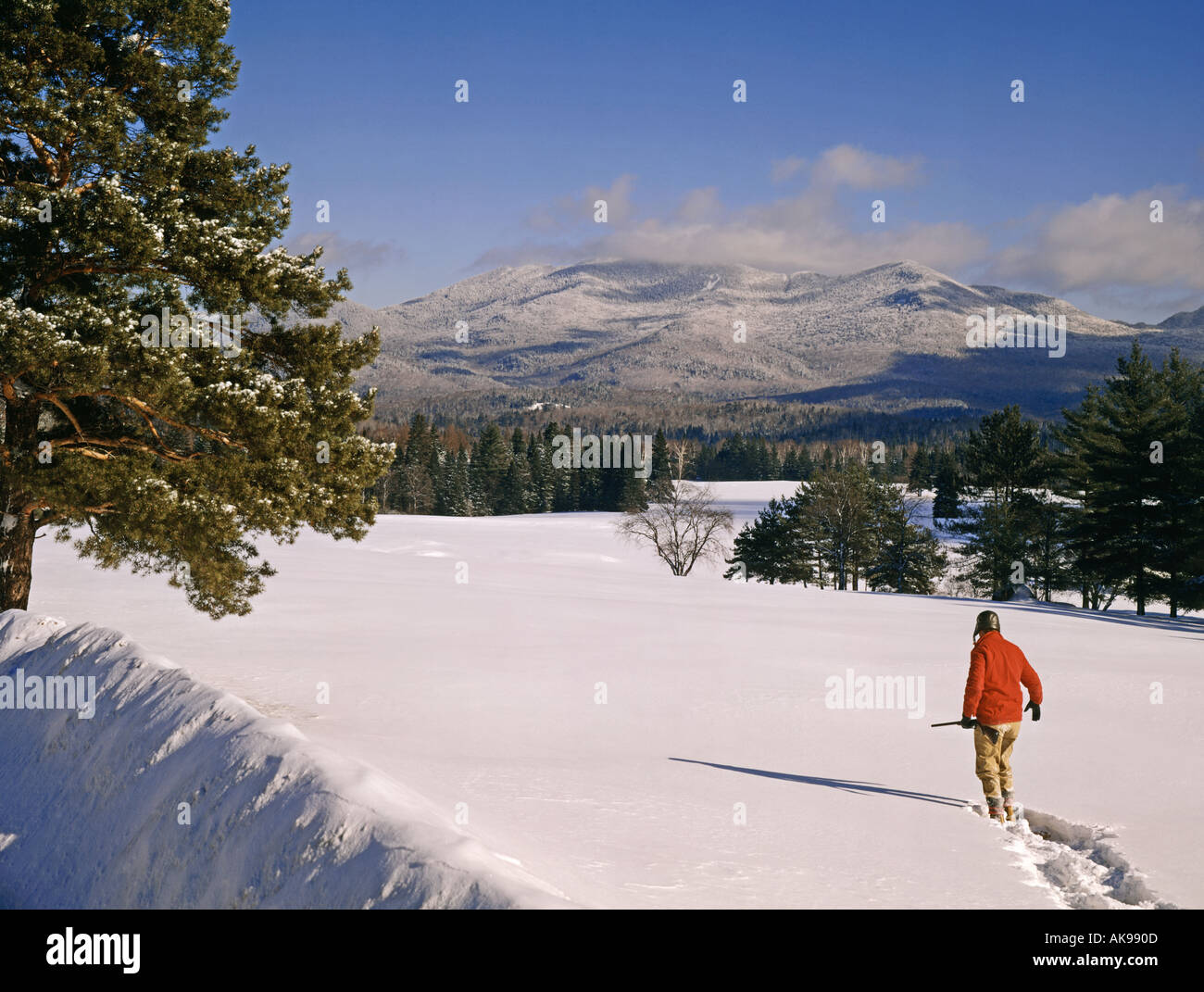 Randonnées en raquettes en chasseur de l'hiver dans le Vermont USA Banque D'Images