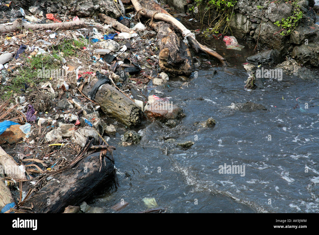 La pollution de l'eau sur une côte à Colon Province de Panama Portobelo Banque D'Images