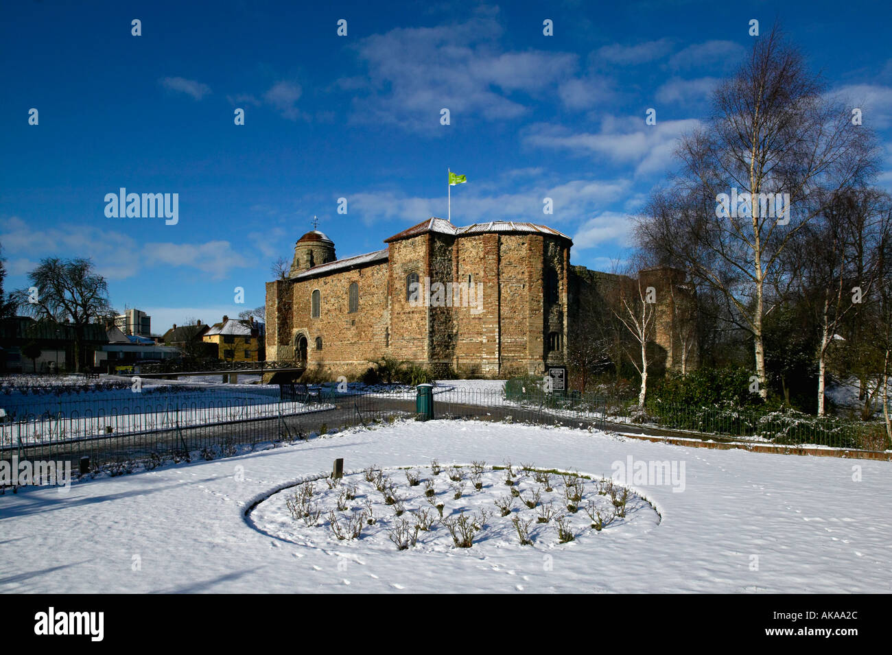En hiver, du château de Colchester Colchester Essex Angleterre neige Banque D'Images