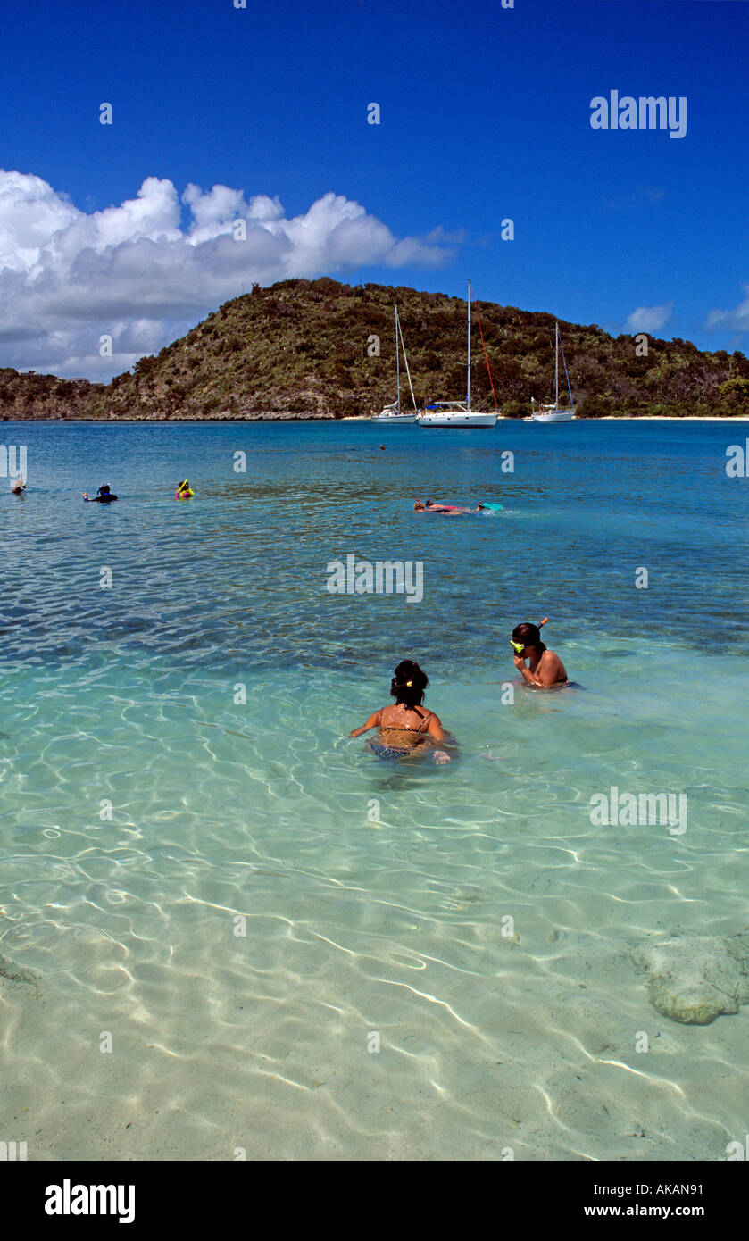 Piscine à partir d'une plage de sable blanc tropicales en Marina Cay dans les îles Vierges britanniques, les Caraïbes Banque D'Images