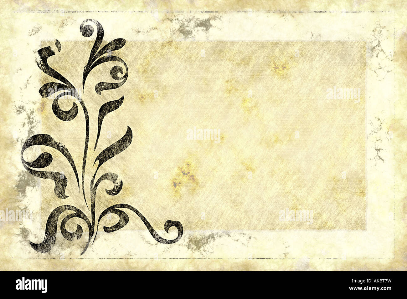 Vieux papier texturé vieux parchemin grunge grungy toile textile vitrail tache swirls swirly leaf design floral orné de feuilles de lignes Banque D'Images
