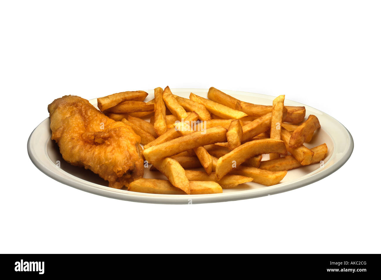 Un plat de poisson et frites traditionnelles OU DE LA MORUE ET DE COPEAUX Banque D'Images