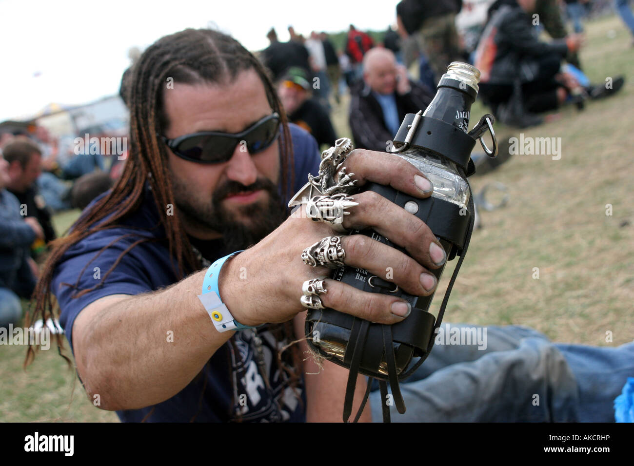 Un ventilateur à Heavy Metal rock festival Bulldog Bash en 2006 Banque D'Images