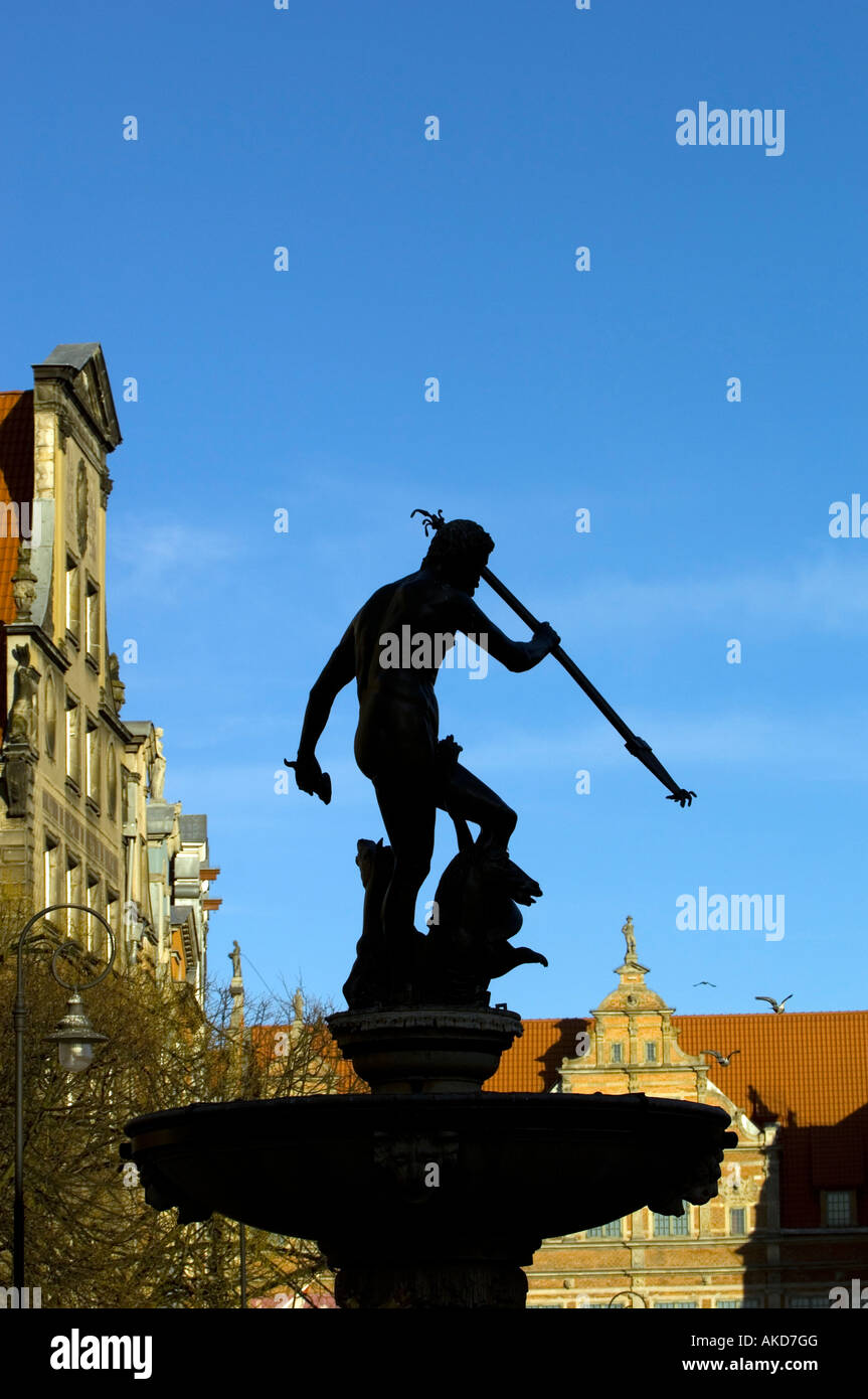 Fontaine de Neptune sur Dlugi Targ Old Town Gdansk Pologne Banque D'Images