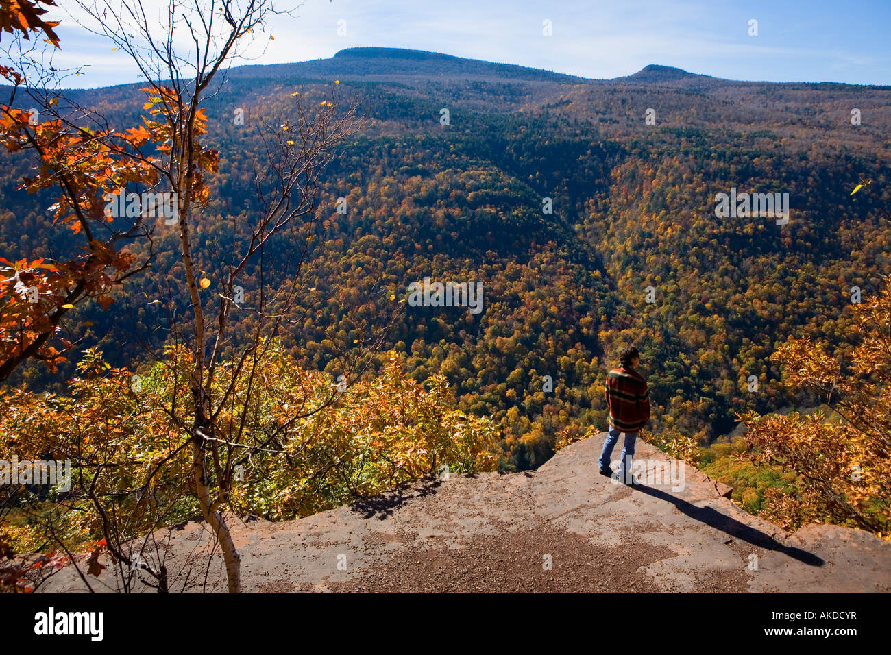 Femme randonnée sur le sentier de l'escarpement des montagnes Catskill New York Banque D'Images