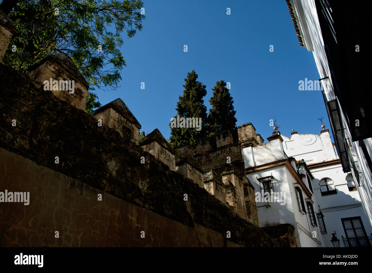 Espagne Andalousie Séville Barrio Santa Cruz et construction mur de rempart près de la Juderia Street Banque D'Images