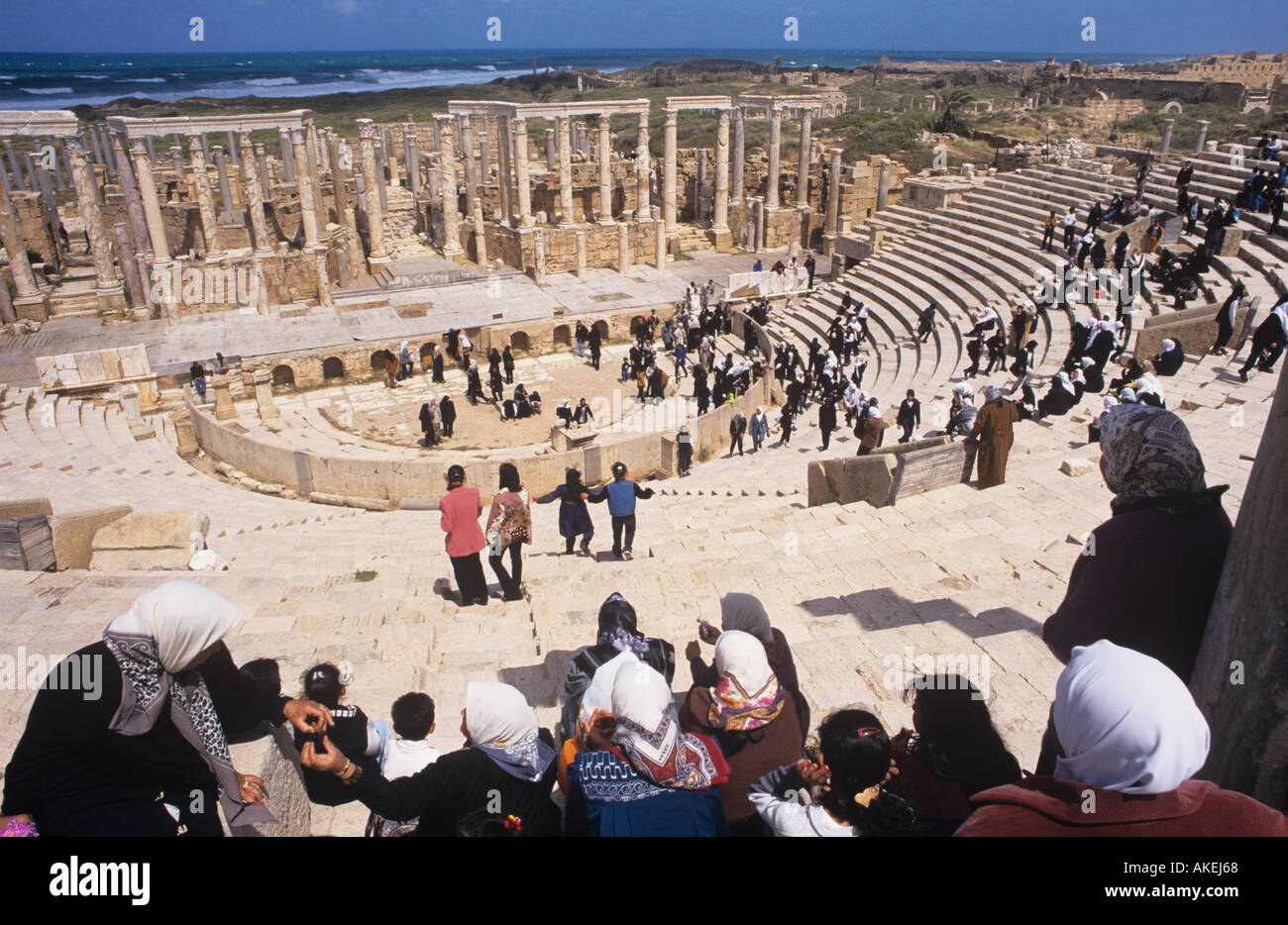 Le théâtre Leptis Magna Libye Banque D'Images