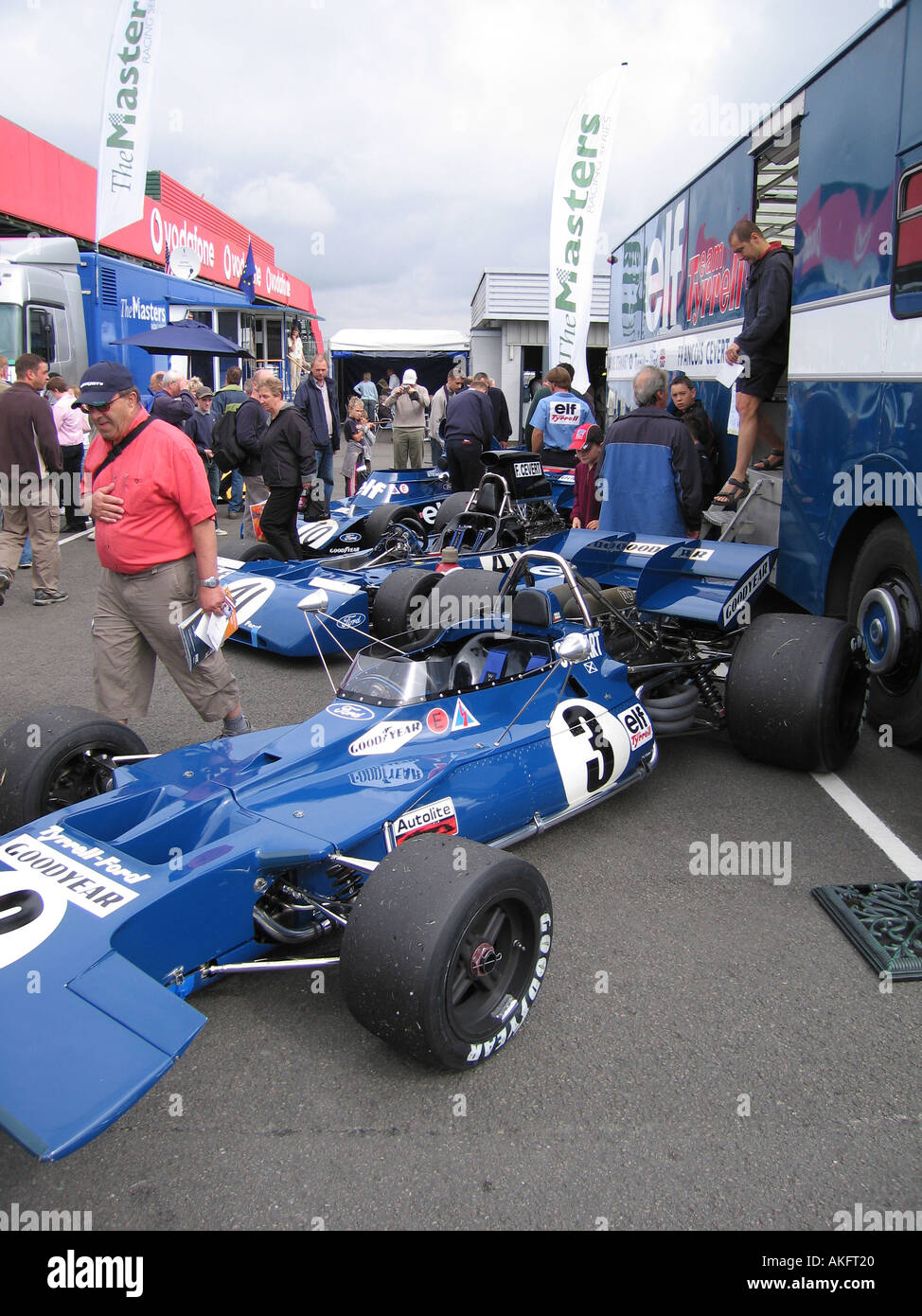 Tyrrell 001 002 et 006 voitures de course à Silverstone Northamptonshire Banque D'Images