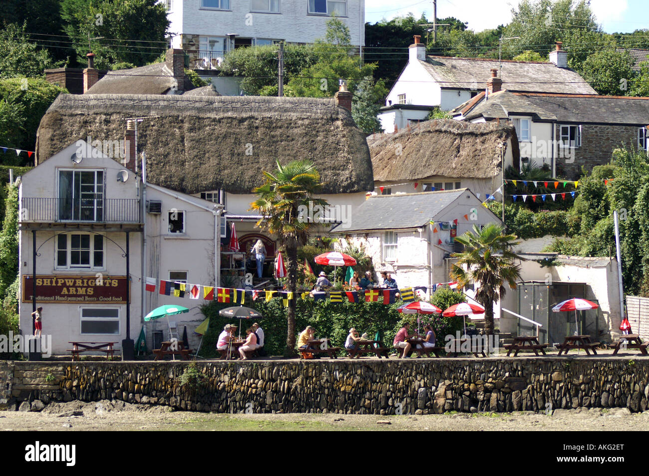 Les repas à l'extérieur en plein air english pub Cornwall Banque D'Images