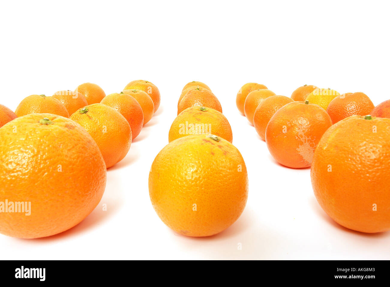 Les oranges disposées sur un fond blanc symbolisant l'équipe leadership Banque D'Images
