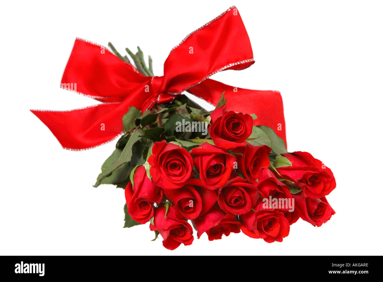 Douzaine de roses rouges avec Red Bow Banque D'Images