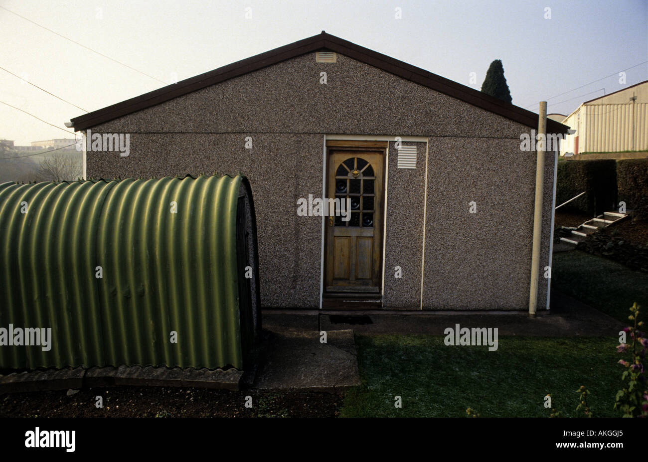 Bungalows préfabriqués, Newport, Gwent, dans le sud du Pays de Galles, Royaume-Uni. Banque D'Images