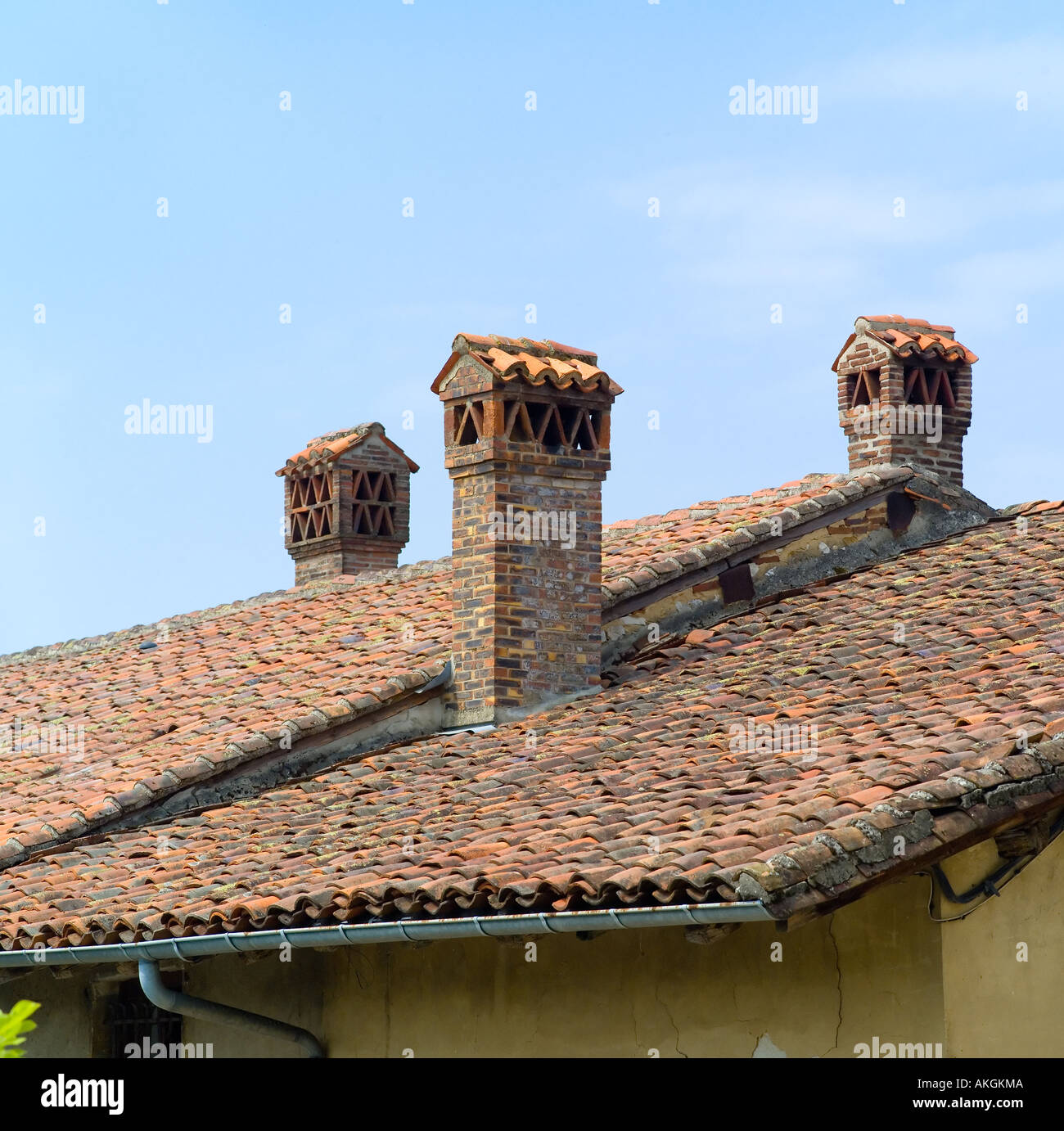 Cheminées sarrasines, toits, Cuisiat village, Treffort-Cuisiat, Ain, Rhône-Alpes, France Banque D'Images