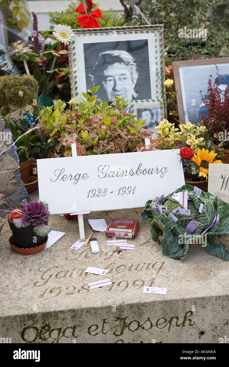 Serge Gainsbourgs tombe du cimetière Montparnasse Paris France Banque D'Images