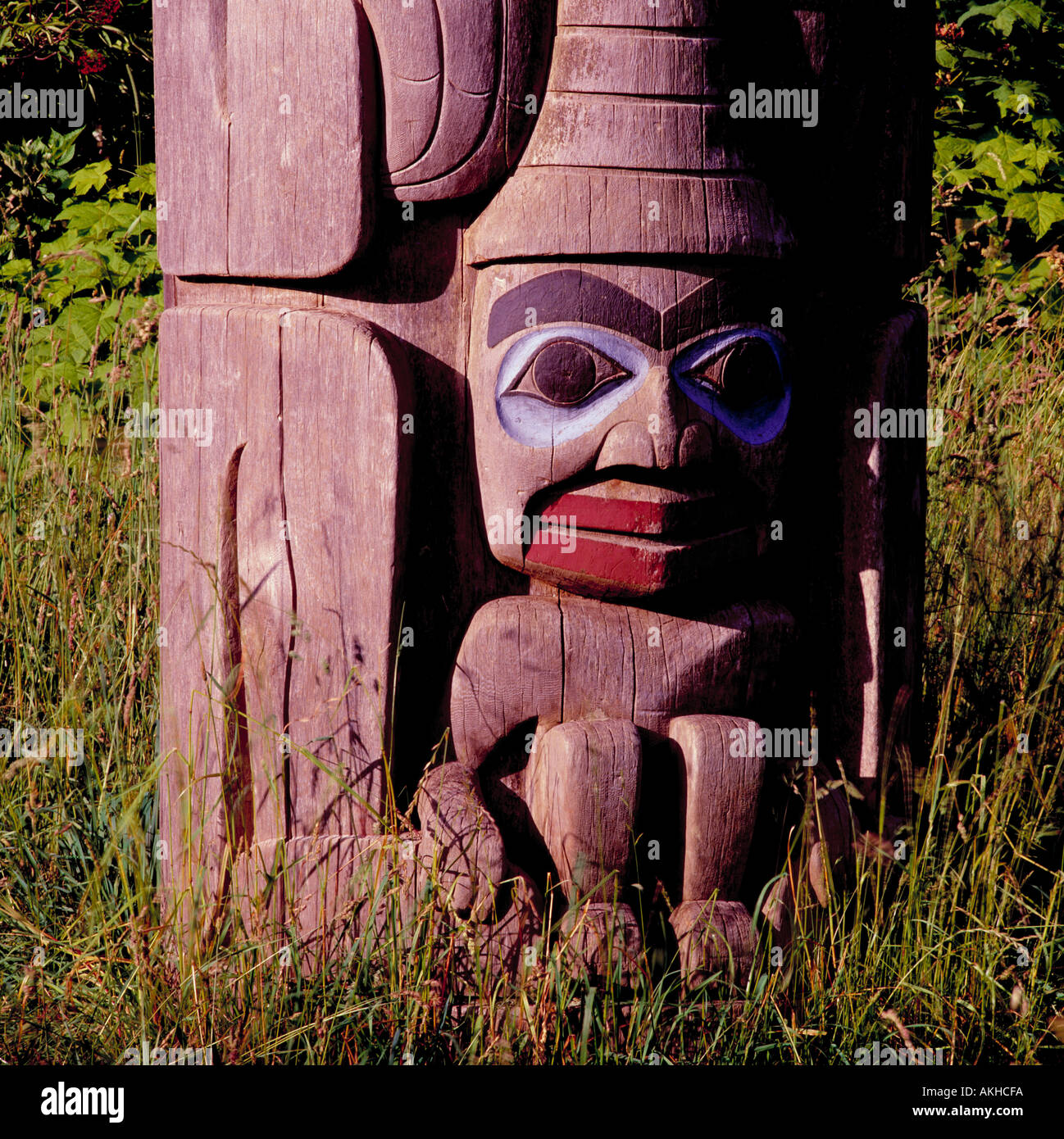 Totem haïda au Musée d'Anthropologie, Université de la Colombie-Britannique (UBC), Vancouver, BC, Canada - Détails Banque D'Images