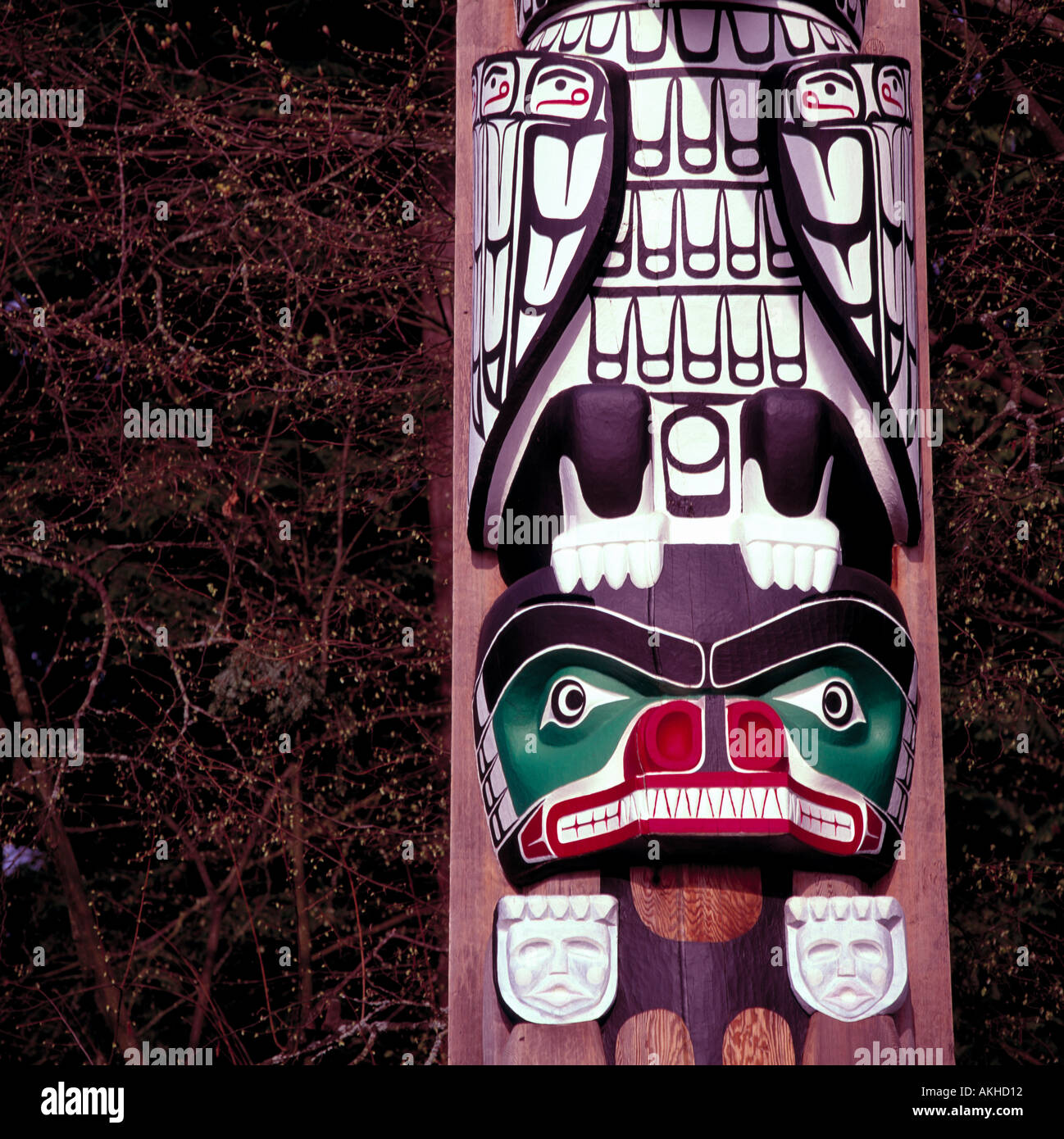 Les Kwakwaka'wakw (kwakiutl) Détail Totem, le parc Stanley, Vancouver, BC - Colombie-Britannique, Canada - Point de Brockton Banque D'Images