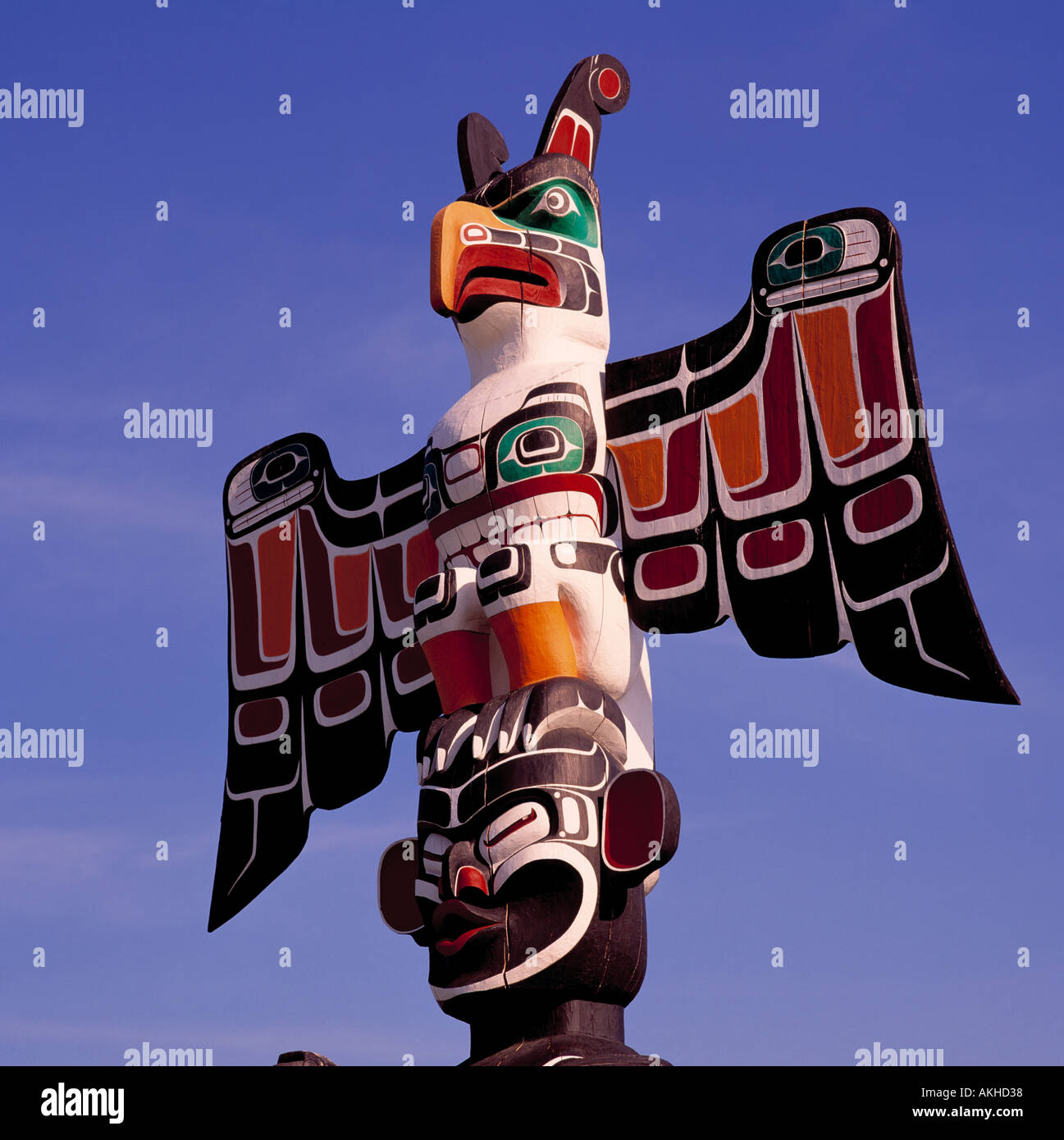 Détail de Totem en Duncan sur l'île de Vancouver, British Columbia Canada Banque D'Images