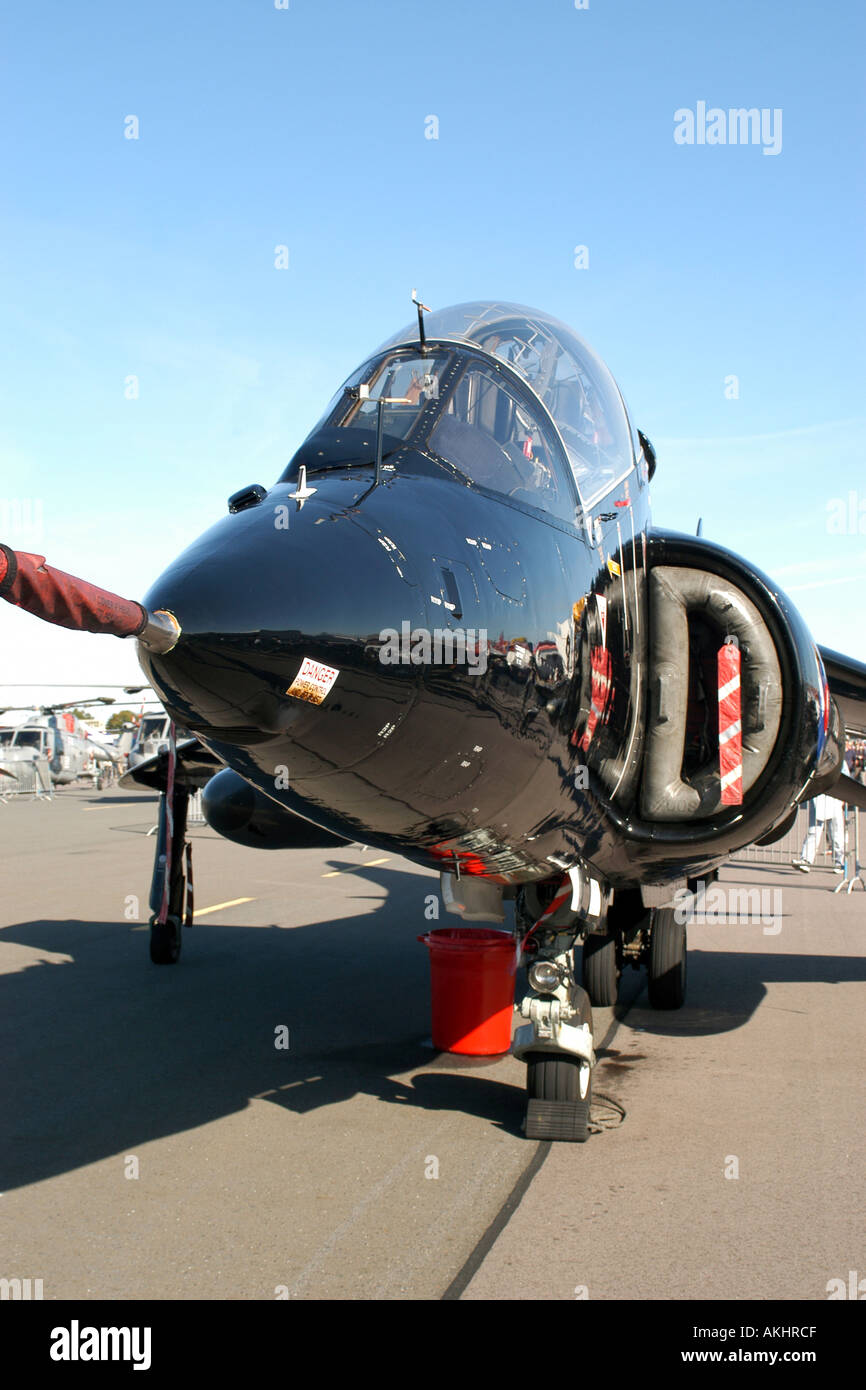 Close up du cockpit d'un formateur de combat de siège deux RAF Harrier noir. Banque D'Images