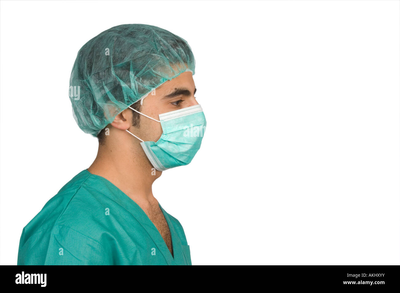 Vue latérale du médecin chirurgien dans scrubs Banque D'Images