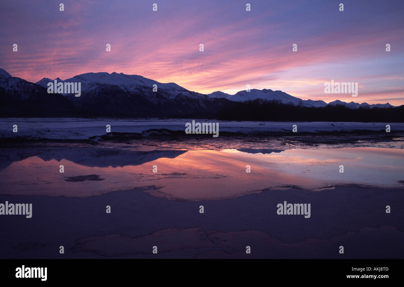 La vallée de chilkat au coucher du soleil Banque D'Images