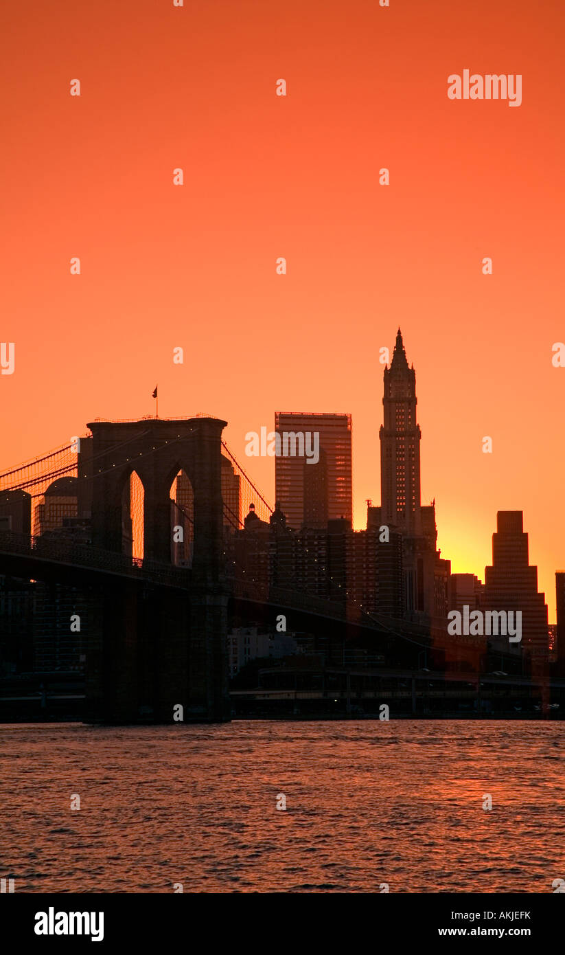 Lower Manhattan Skyline vue de Brooklyn Bridge Park, Brooklyn, New York City, New York, USA Banque D'Images