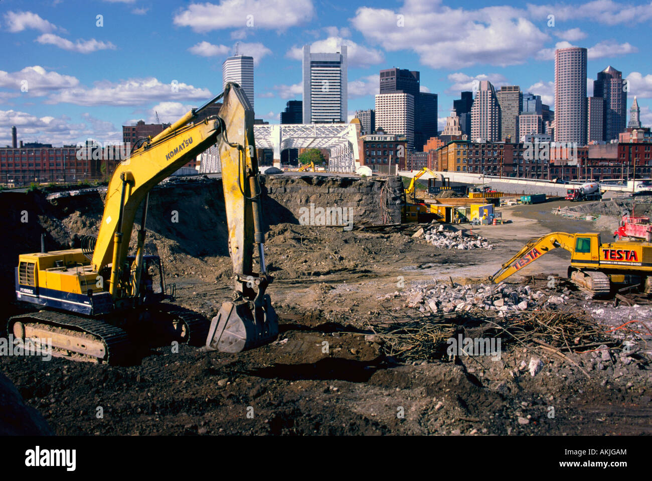 Surface au début des travaux sur le troisième tunnel du port de connexion I-90 partie de la Big Dig I-93 du projet de tunnel à Boston Banque D'Images