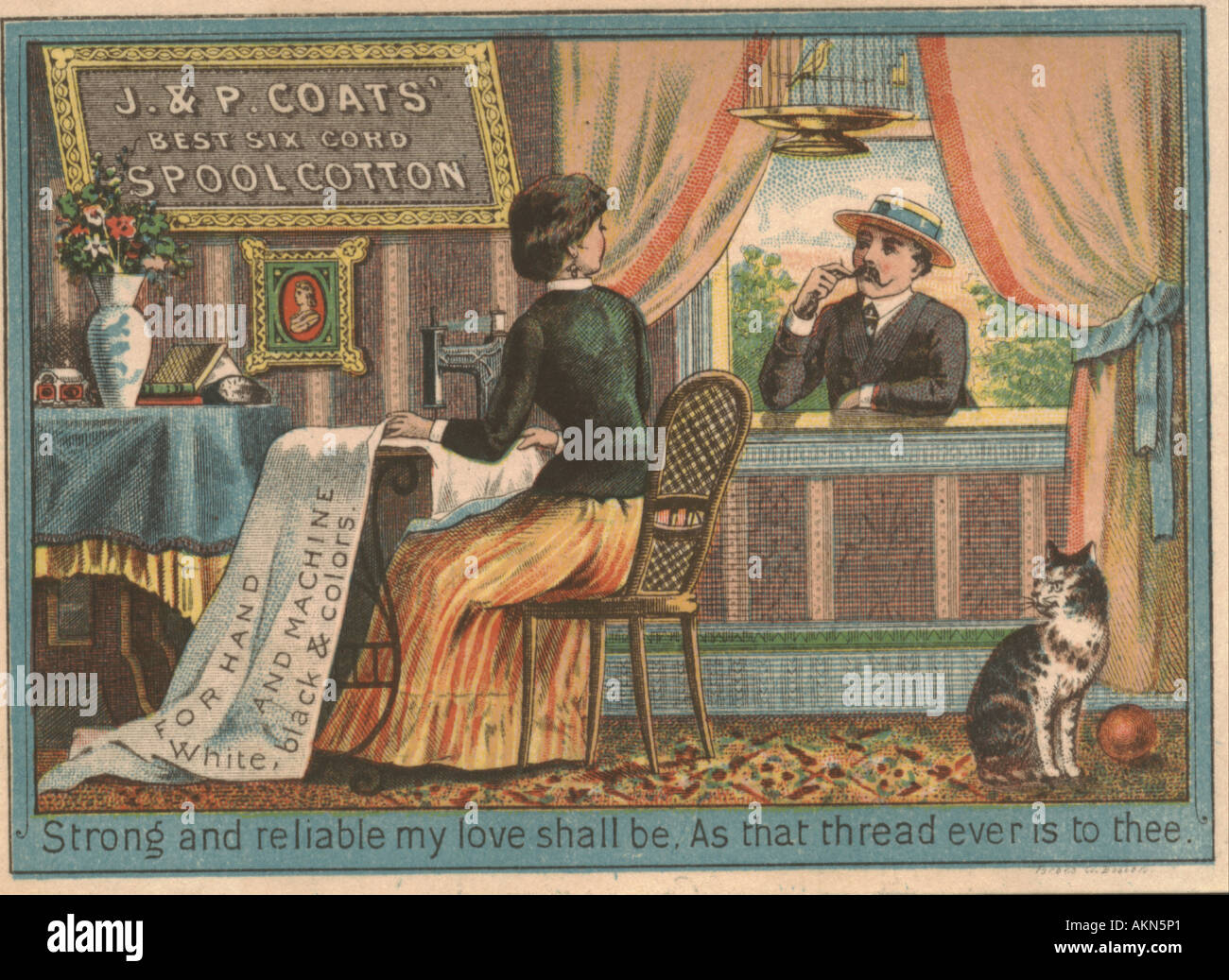 Carte commerciale Chromolithographed Manteaux publicité' coton tiroir vers 1880 Banque D'Images