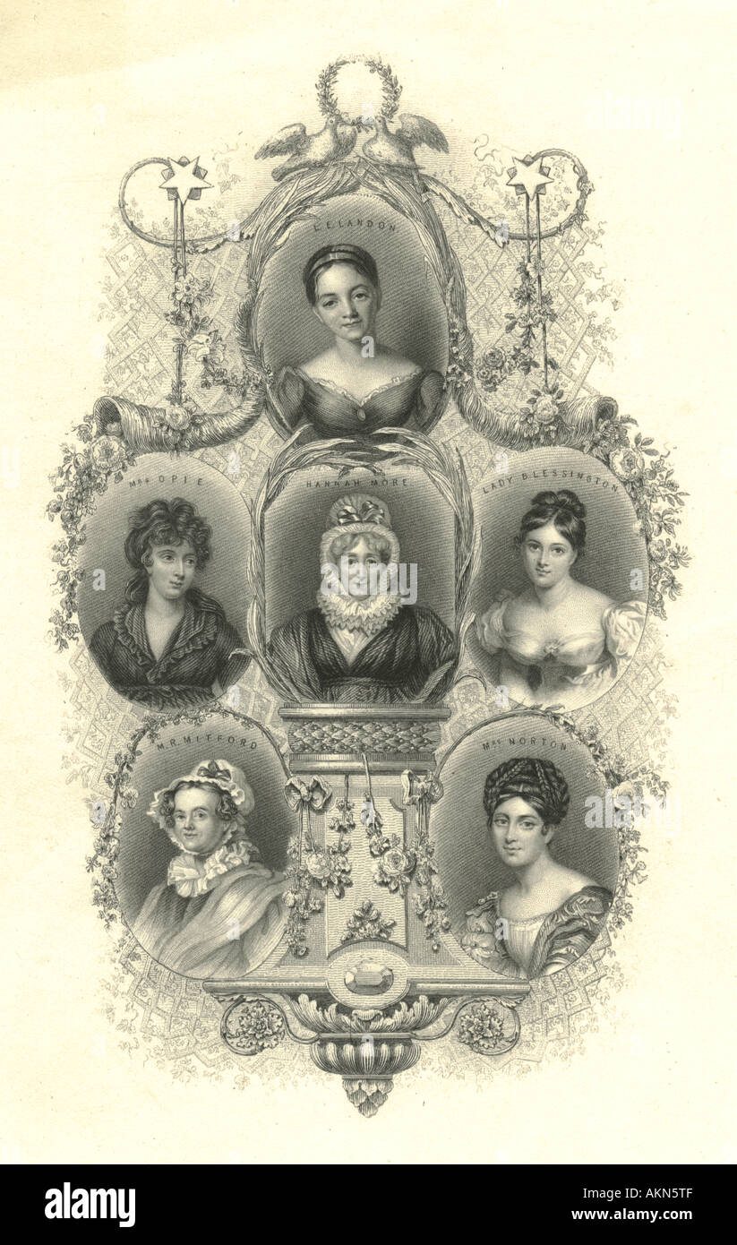 Gravure de six écrivains dame du 19e siècle vers 1875 Banque D'Images