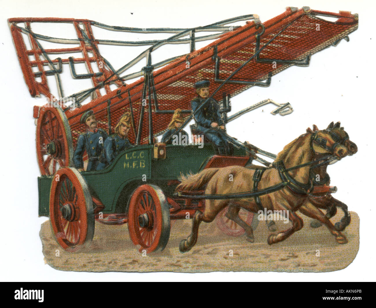 Chromolithographed die cut débris de pompiers avec échelle vers 1880 publié par Raphael Tuck Banque D'Images