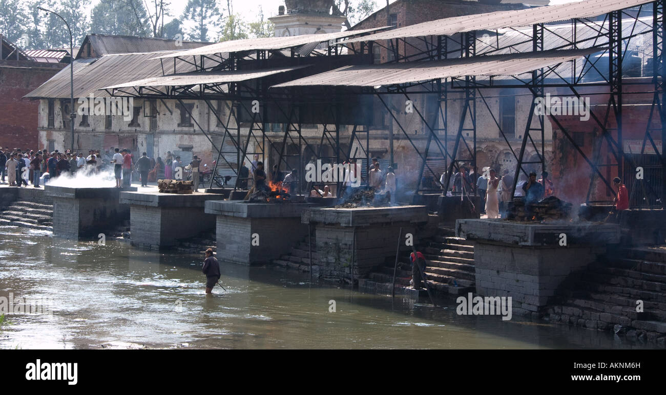 Des bûchers funéraires,Pashupatinath Kathmandou,Népal, Banque D'Images