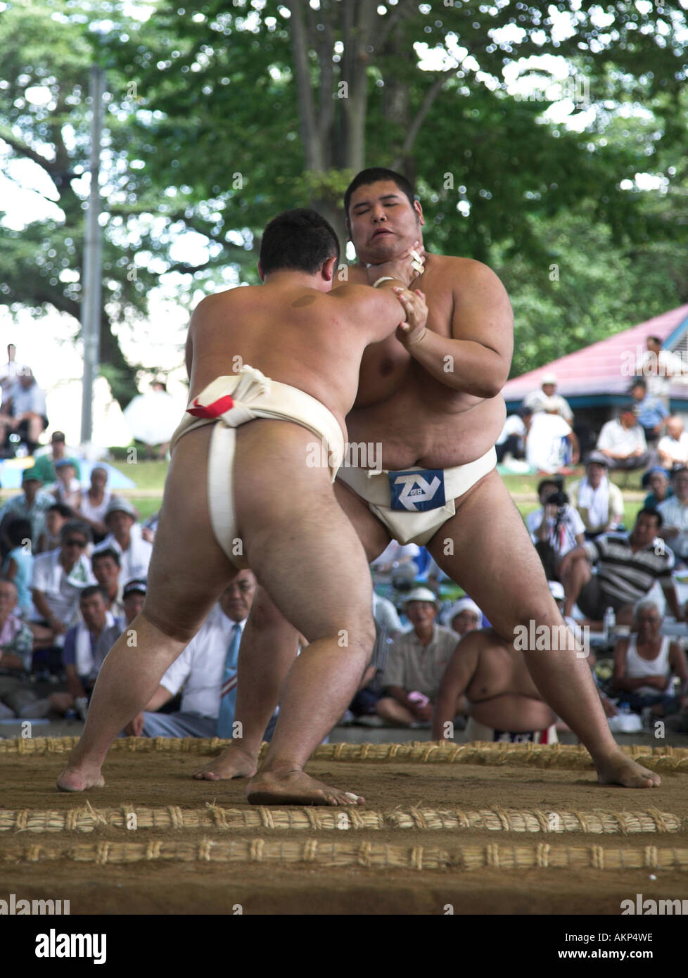 L'ensemble de l'université tournoi de sumo japonais towada city wrestling lutteurs lutte la lutte contre la concurrence à l'extérieur de sport amateur Banque D'Images