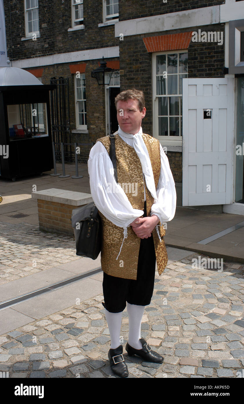 Musée de Greenwich guide habillé en habits d'époque xviiie siècle, Londres. Banque D'Images