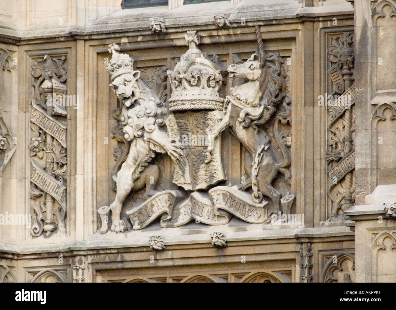 Détail architectural des maisons du Parlement de Westminster à Londres. Banque D'Images