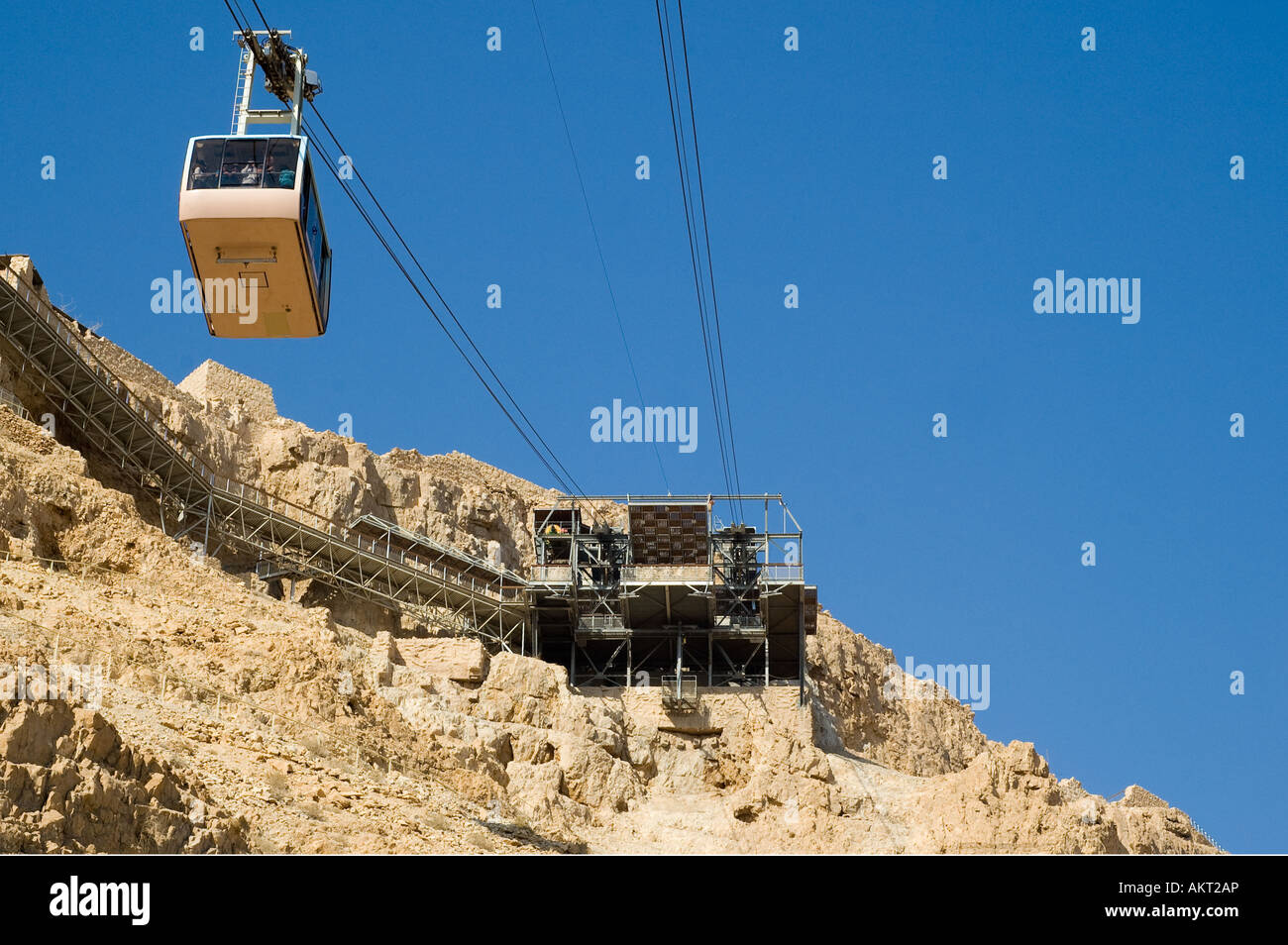 Cable car à l'époque hérodienne forteresse de Massada, La Mer Morte, Israël Banque D'Images