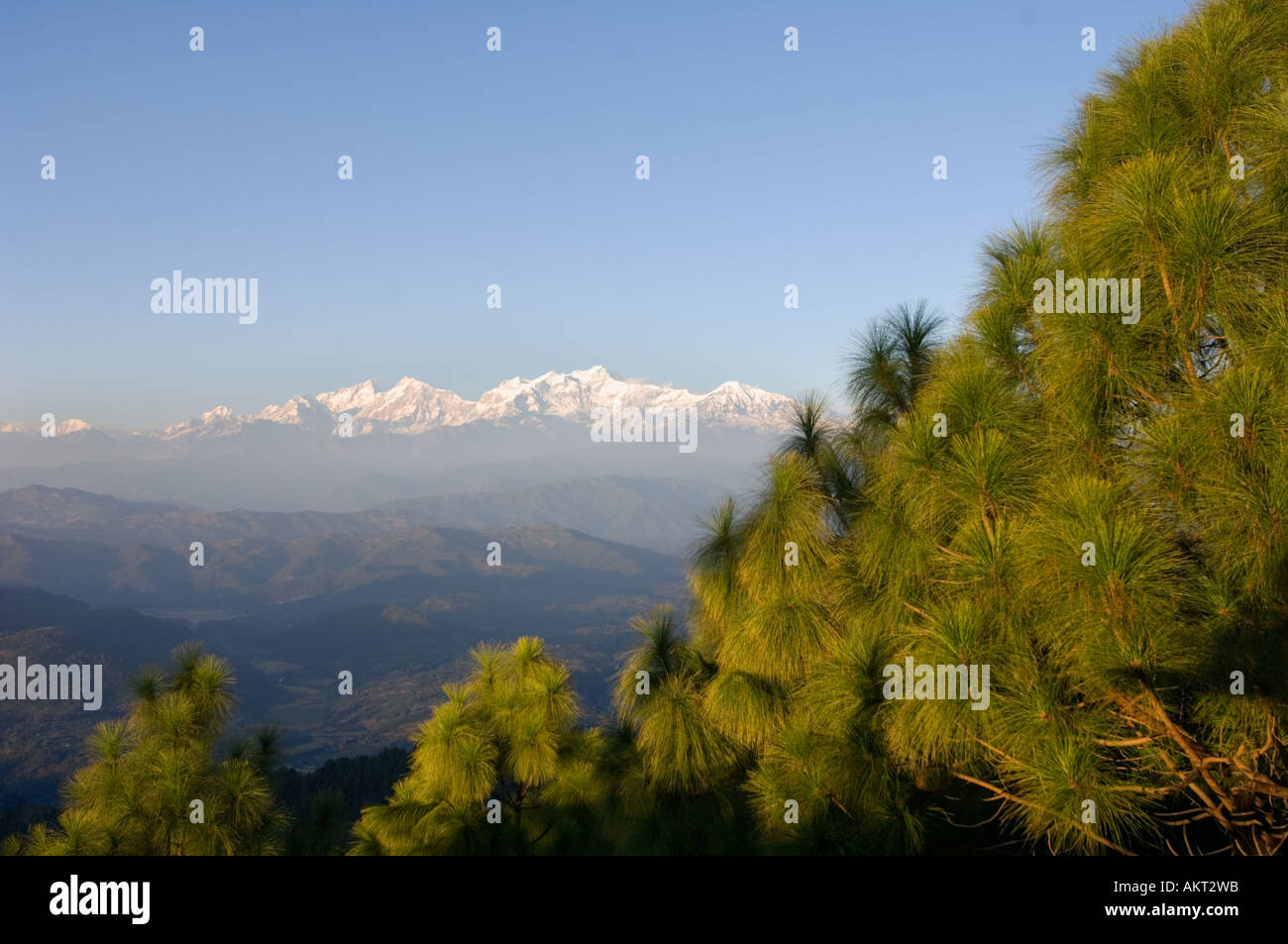 Himalaya Himalaya hill valley paysage de montagnes de collines Bandipur Anapurna groupe Asie Népal Manaslu Gamme arbre vert Banque D'Images