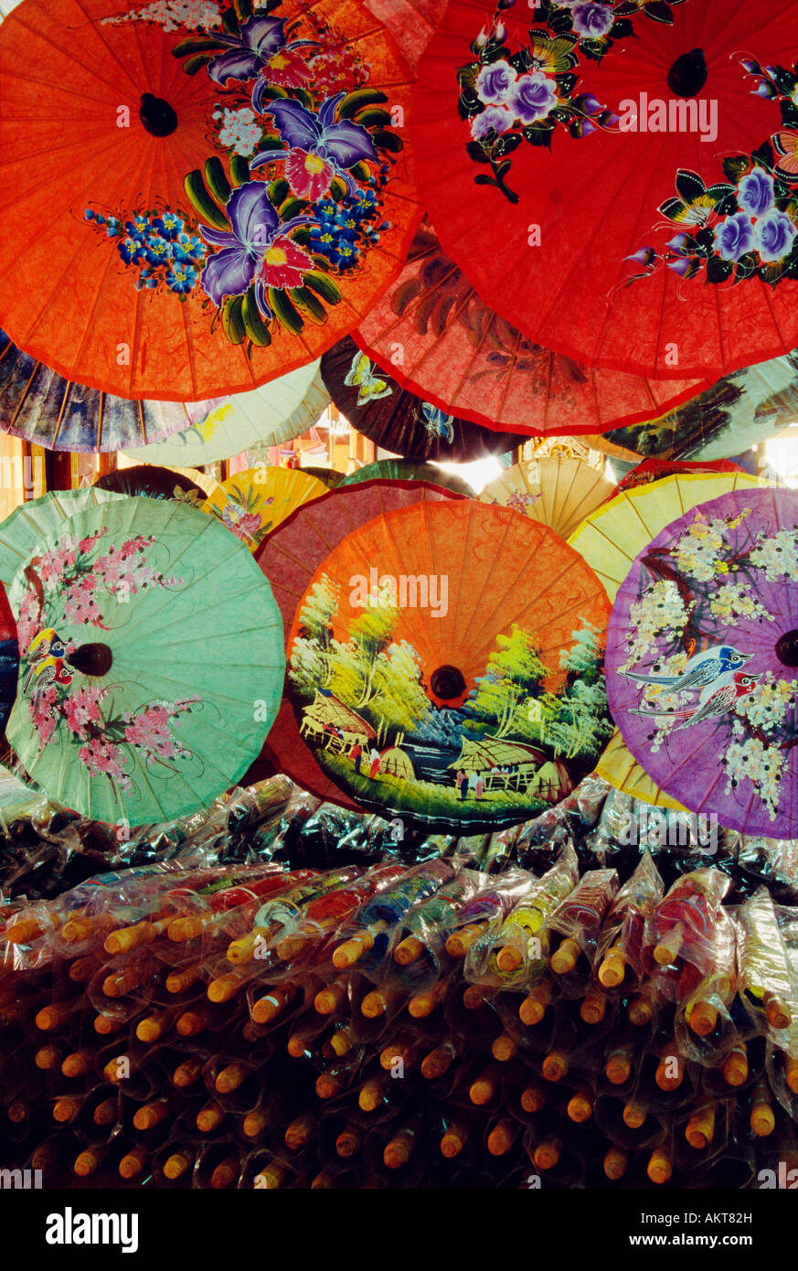 Affichage des parapluies, Chiang Mai, Thaïlande Banque D'Images Affichage des parapluies, Chiang Mai, Thaïlande Banque D'Images