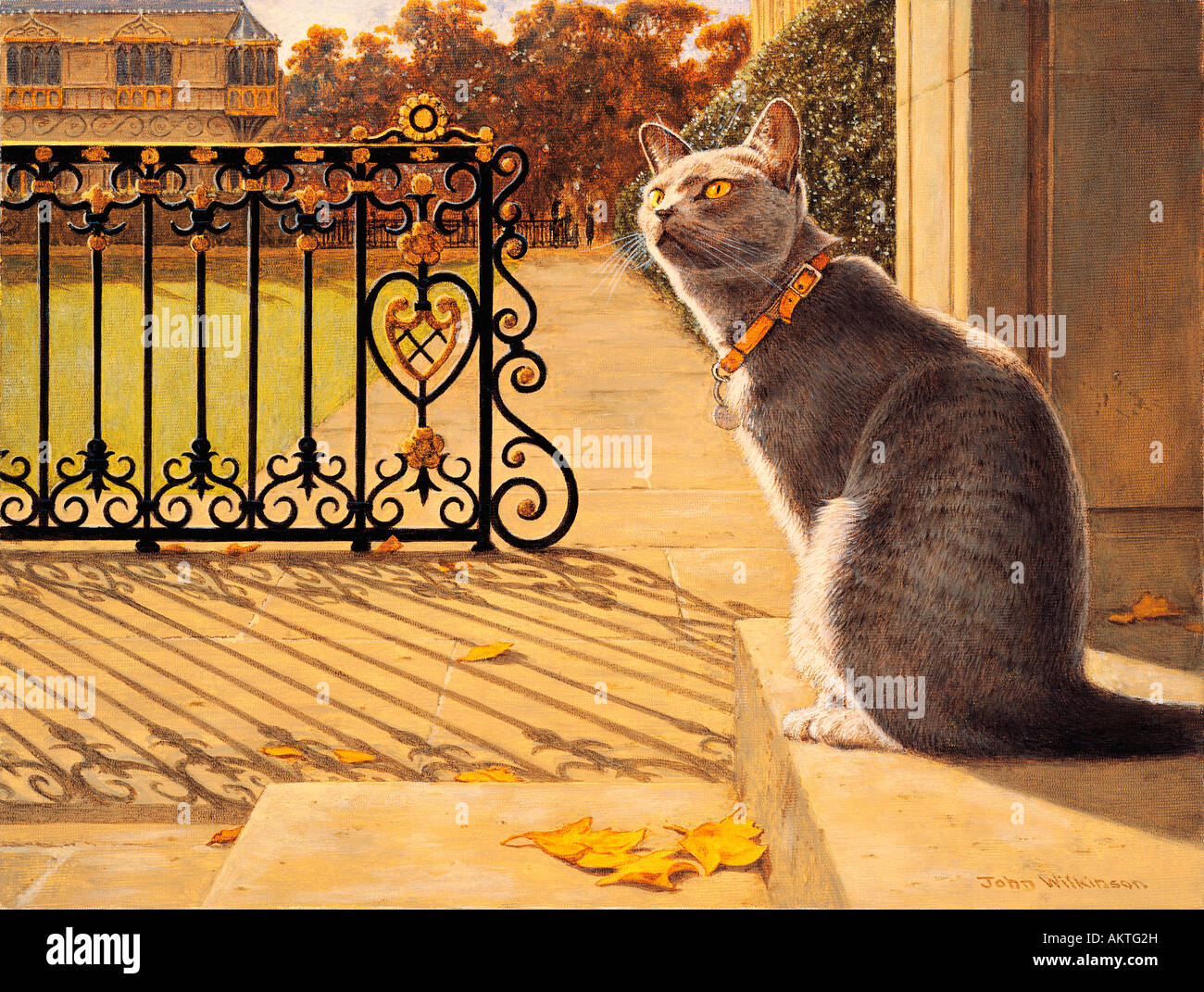 Artwork Peinture De Chat Persan Assis A L Exterieur Sur Porte Photo Stock Alamy