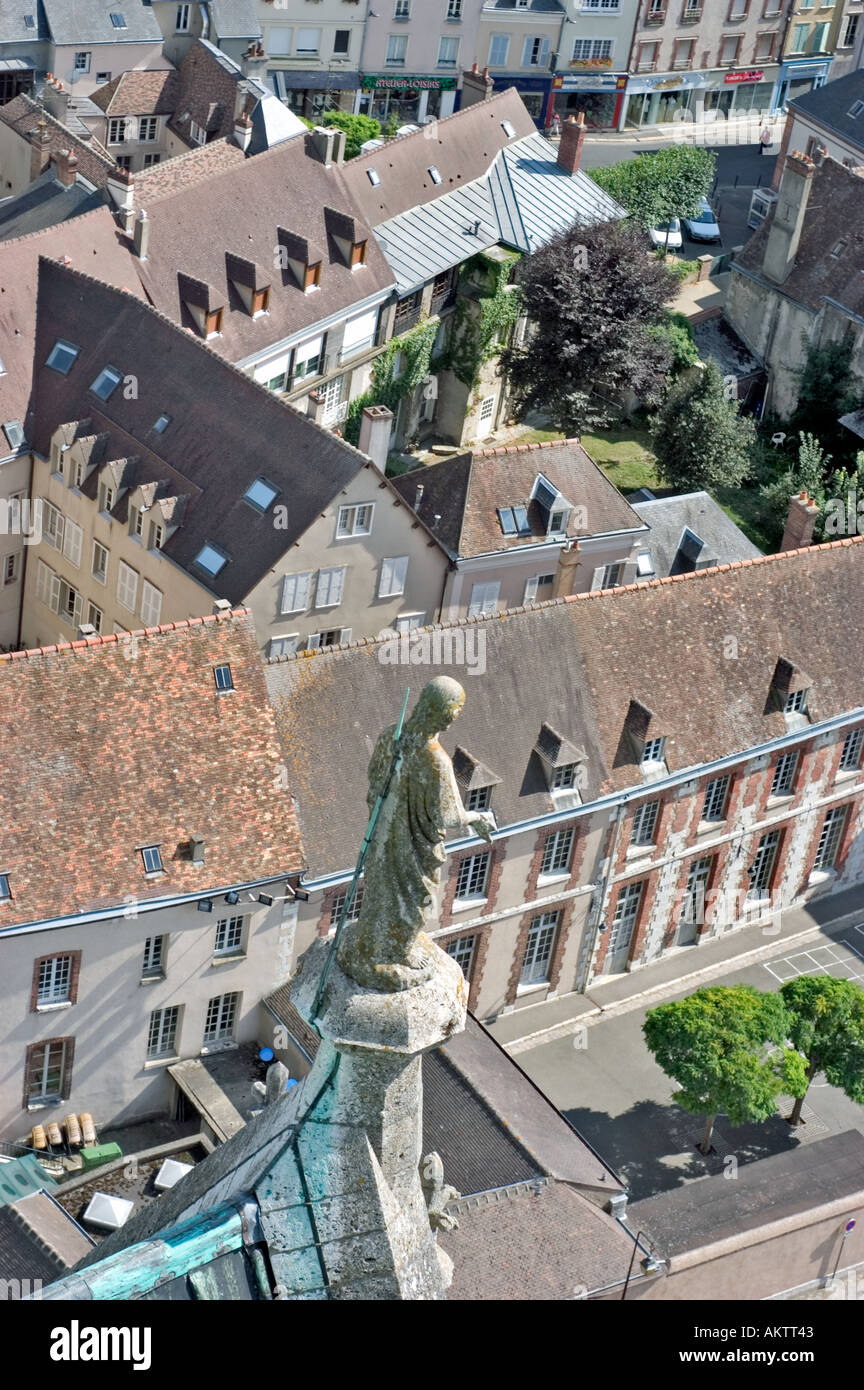 Chartres France, extérieur, vue aérienne, ('notre Dame Cathedrale') vue d'ensemble du centre-ville depuis le sommet de la cathédrale 'rangée de maisons' Banque D'Images