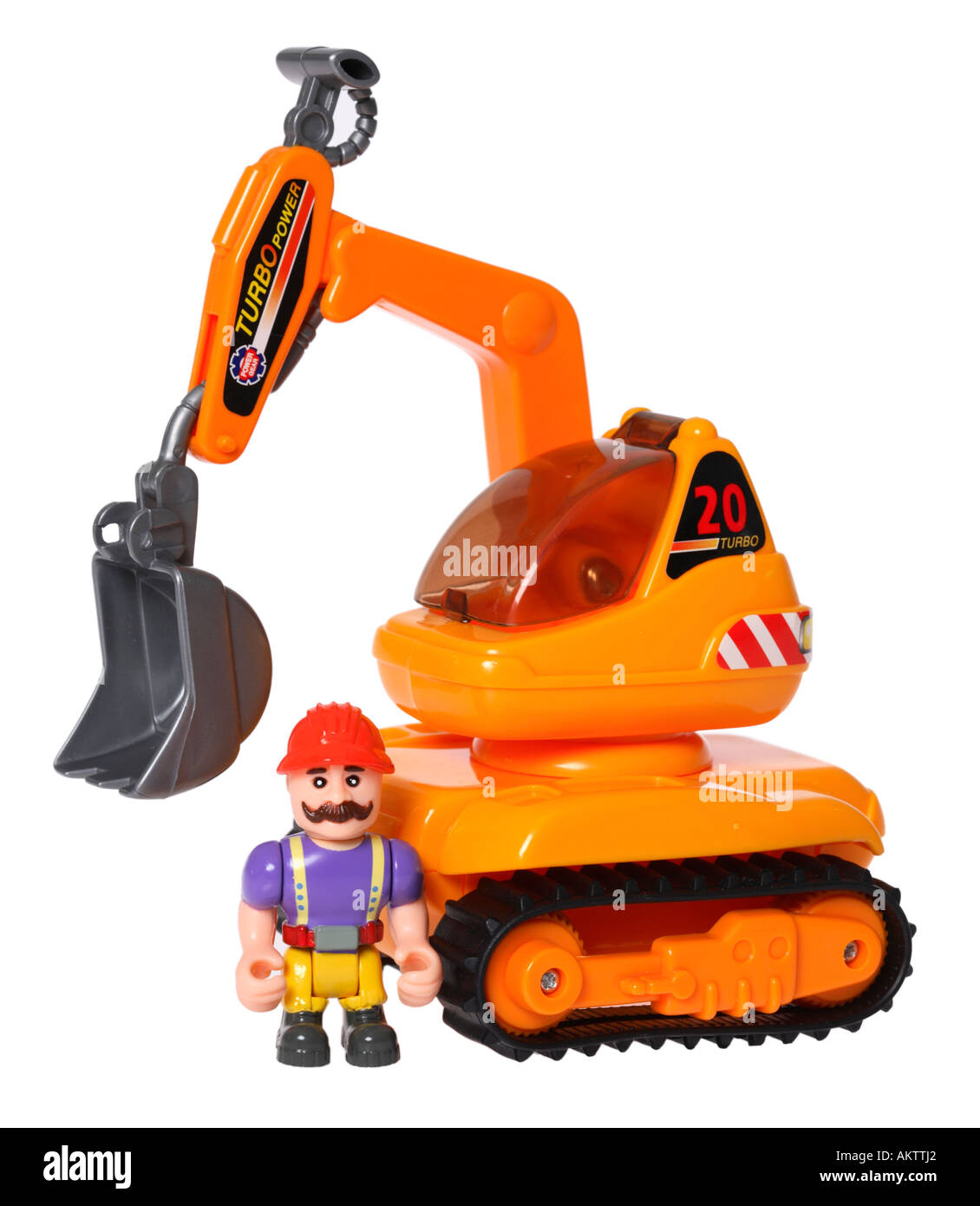 Travailleur de la construction et de jouets tracteur pelleteuse Banque D'Images