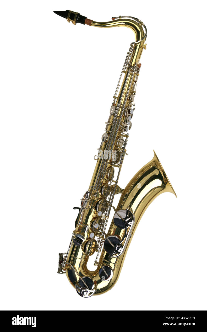 Laiton brillant saxophone ténor isolated on white Banque D'Images