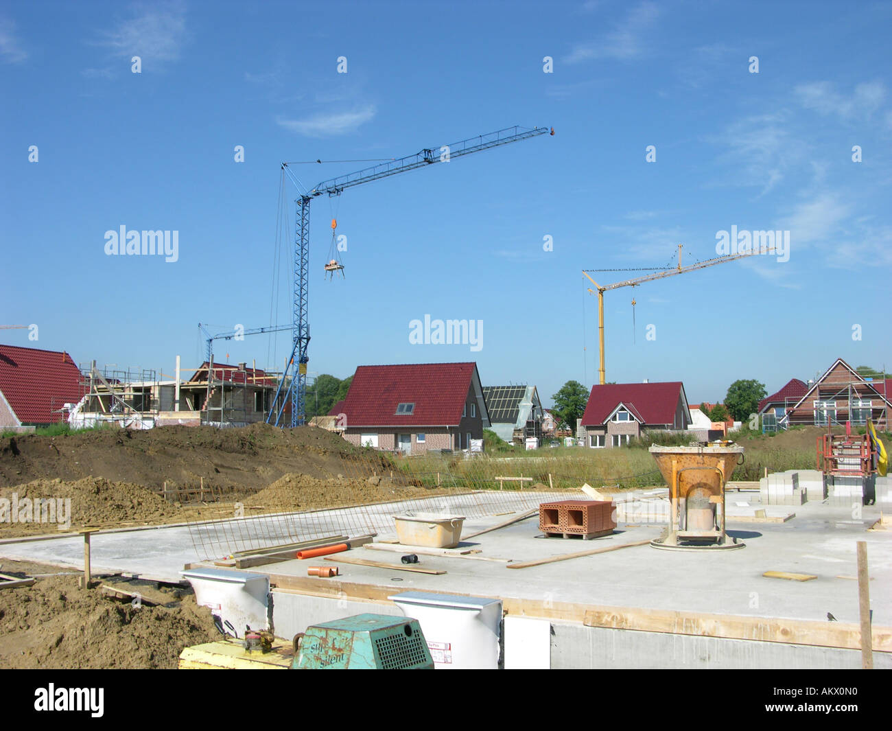 Site construction maisons, de fondations à l'achèvement Banque D'Images