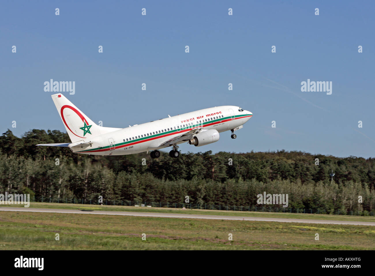 Royal Air Maroc Boeing 737-700 décolle, Francfort, Hesse, Allemagne. Banque D'Images