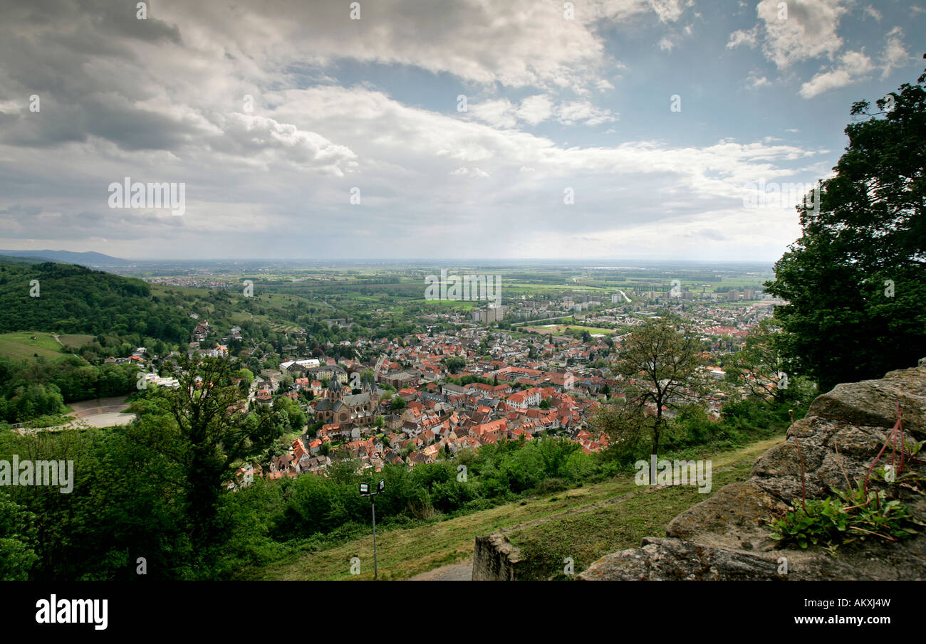 Voir à la petite ville Heppenheim dans la région d'Odenwald. Banque D'Images