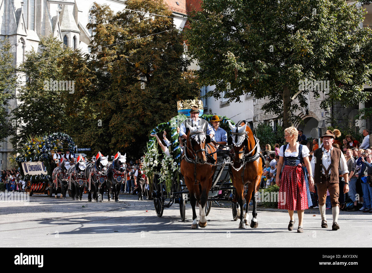 Parade d'ouverture traditionnelle, l'Oktoberfest, la fête de la bière de Munich, Bavière, Allemagne Banque D'Images