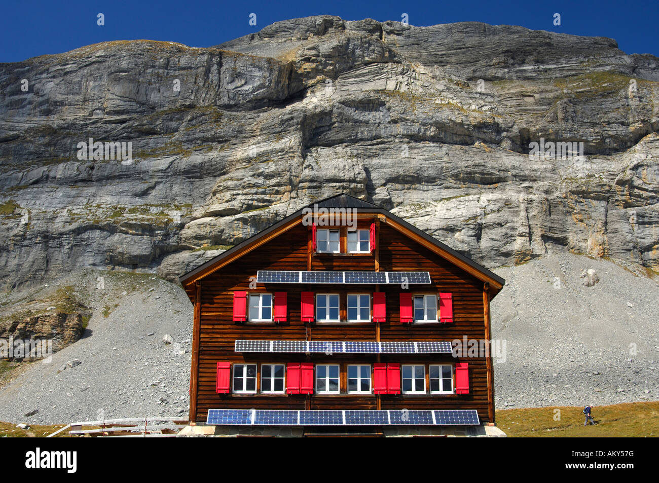 Utilisation de l'énergie solaire dans les régions éloignées, Laemmerenhuette, Club alpin suisse, Suisse Banque D'Images