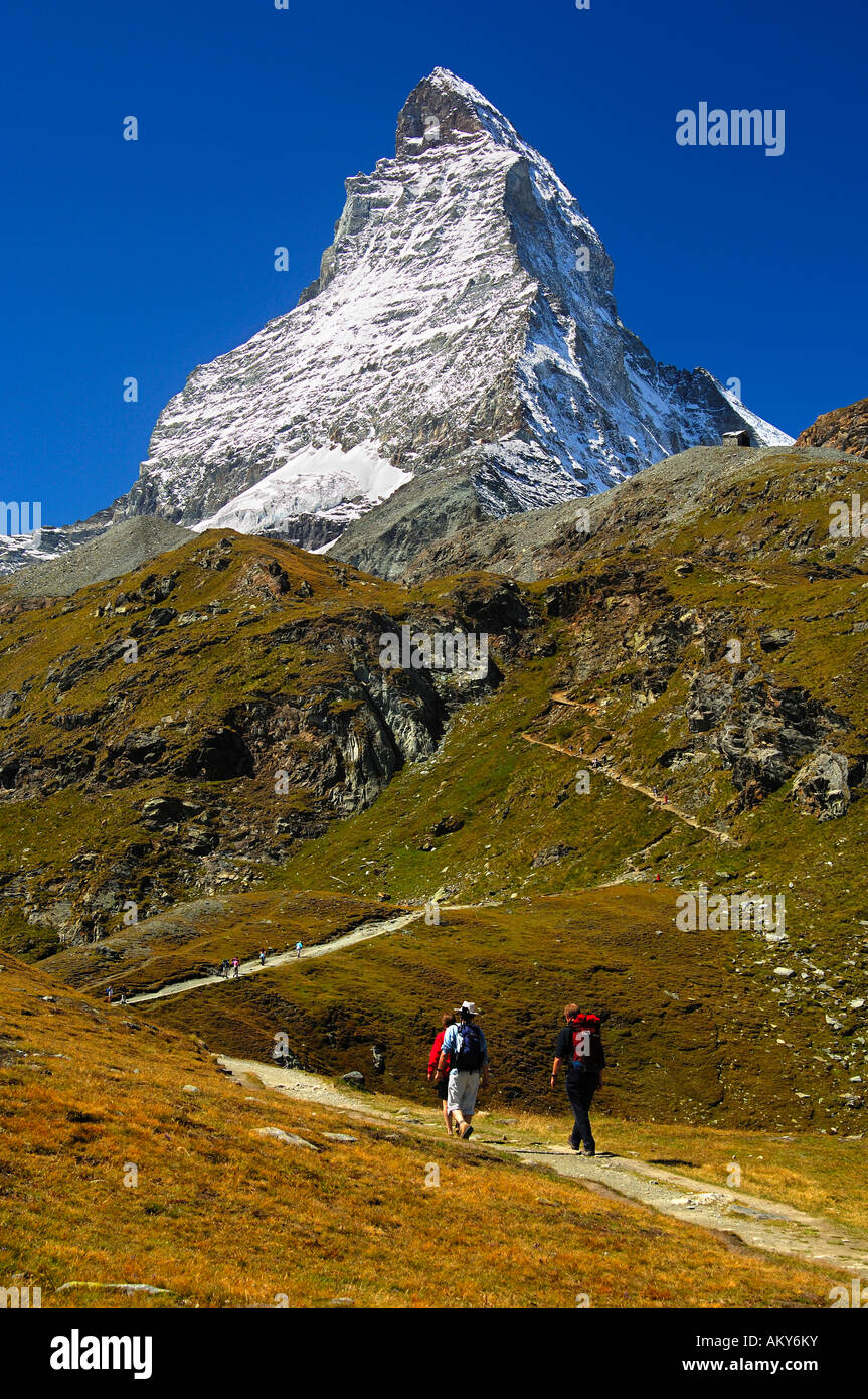 Monter au refuge de Hoernli, Hoernlihuette, Cervin, Mont Cervin, Zermatt Valais Suisse Banque D'Images