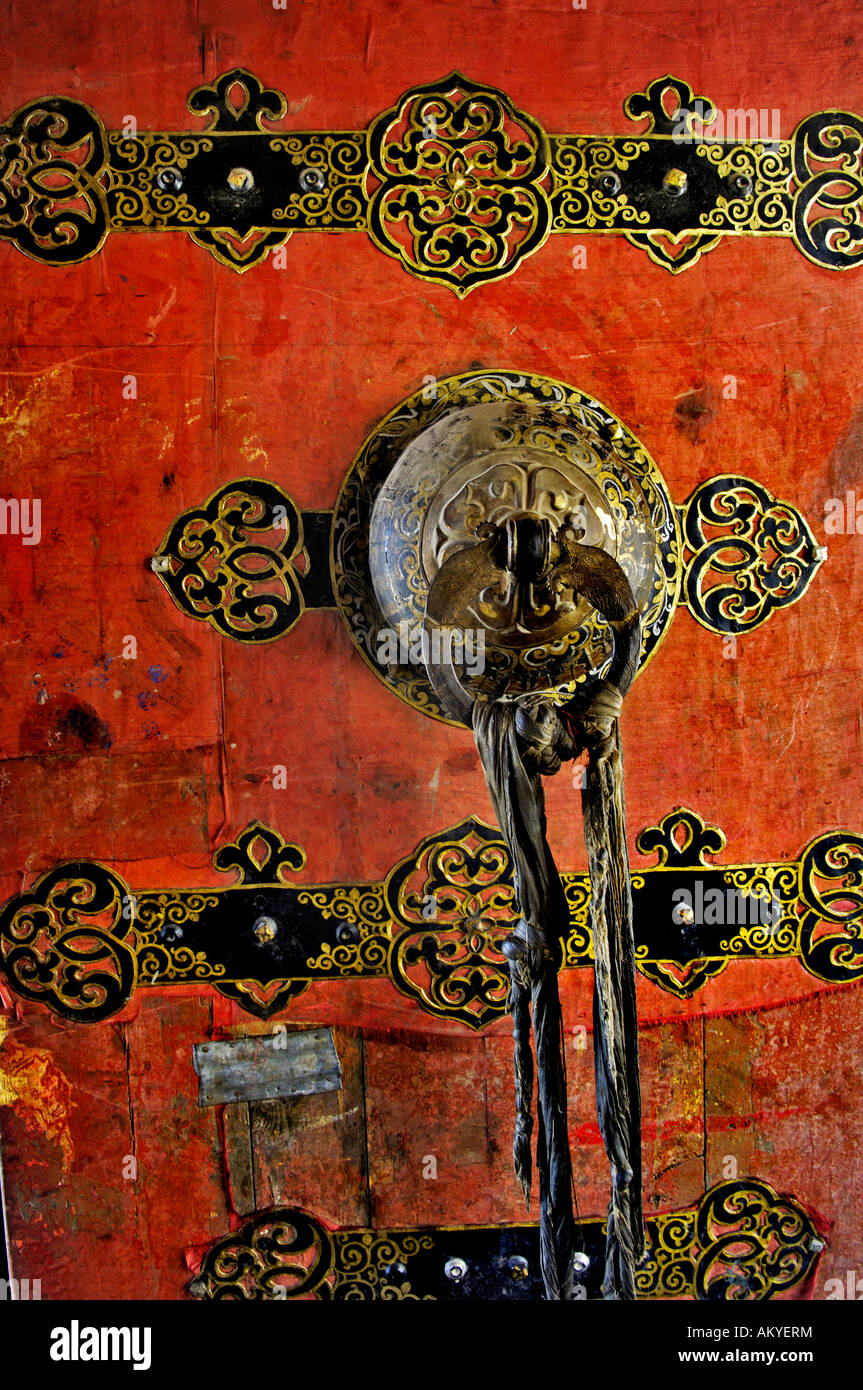 Poignée de porte, Trundruk temple près de Lhassa, Tibet, Asie Banque D'Images