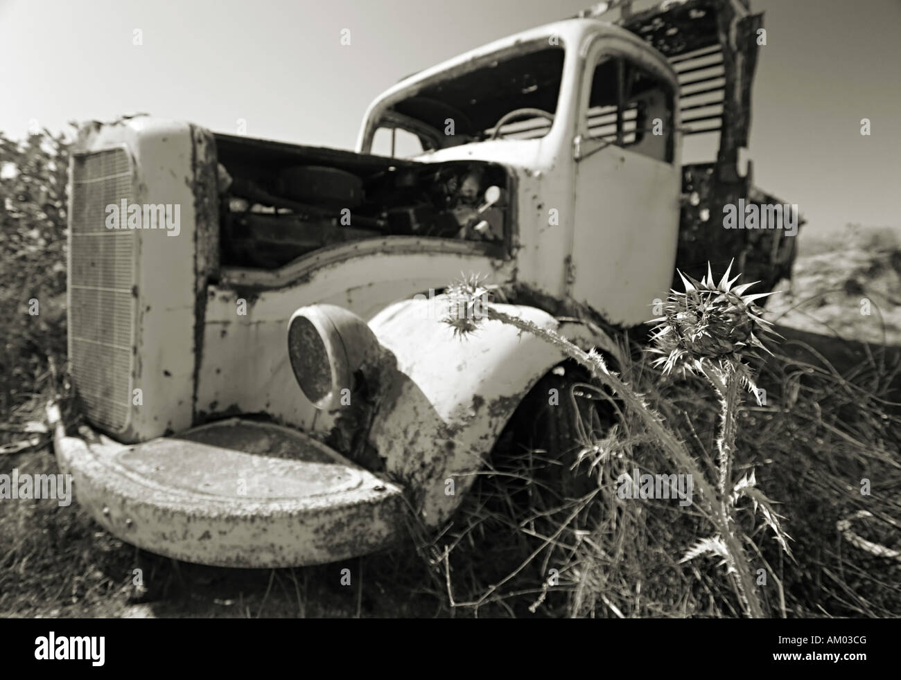 Vieux camion dans un champ en mono Kos Grèce Banque D'Images