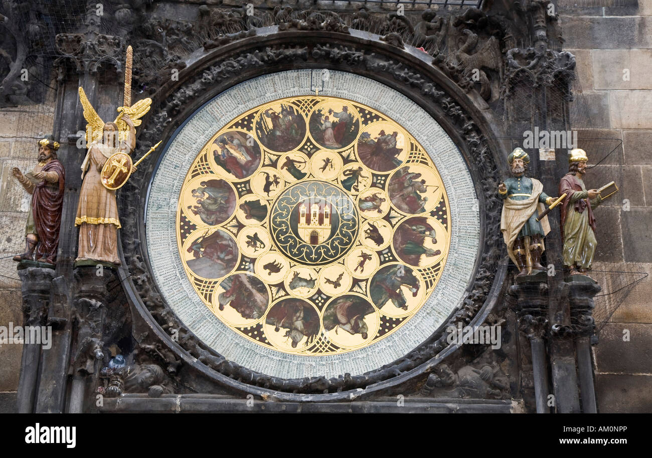 Orloj Prague horloge astronomique, l'ancien hôtel de ville, Prague République Tchèque Banque D'Images