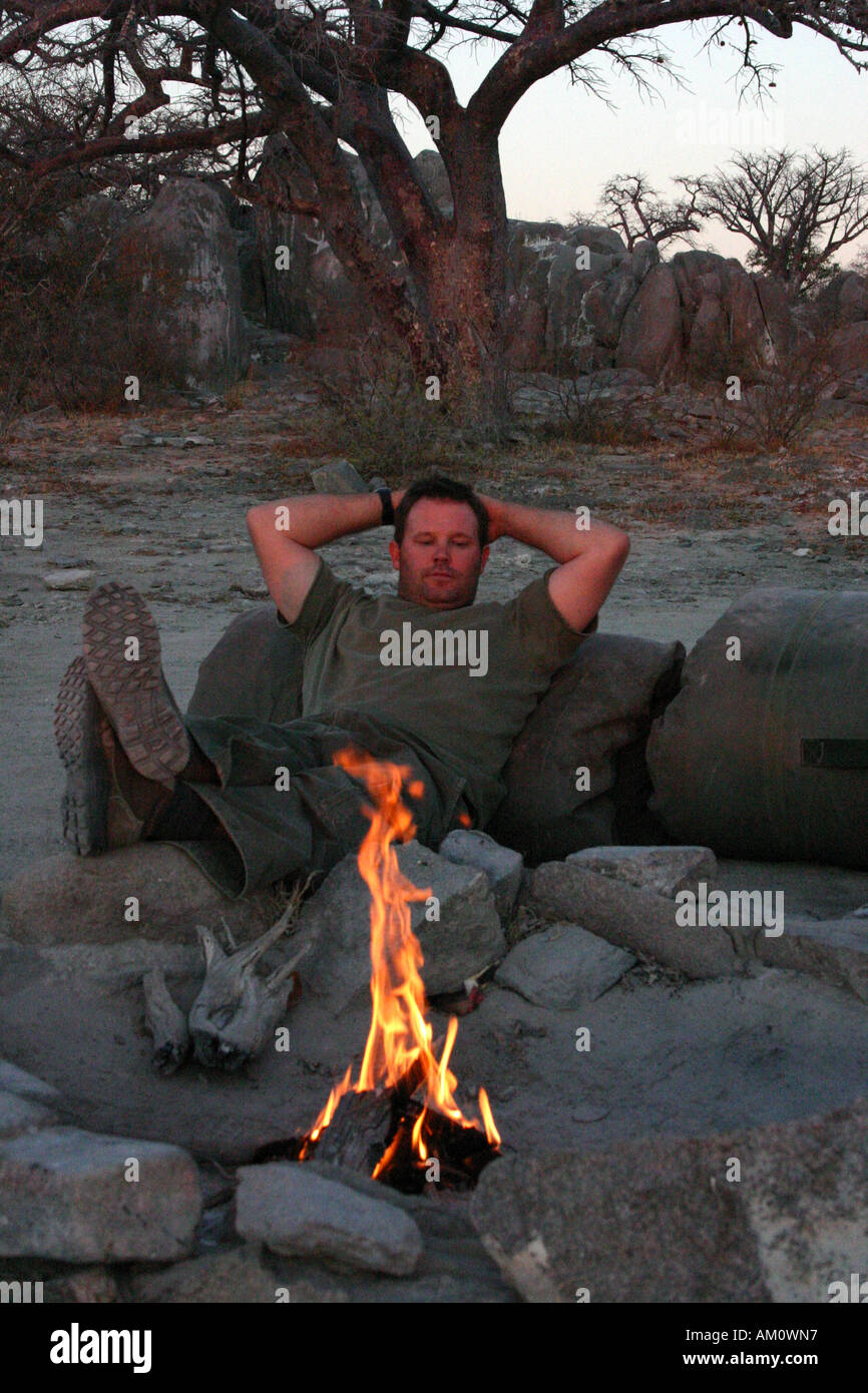 Camping à Kubu Island, Makgadikgadi Pans, Botswana Banque D'Images